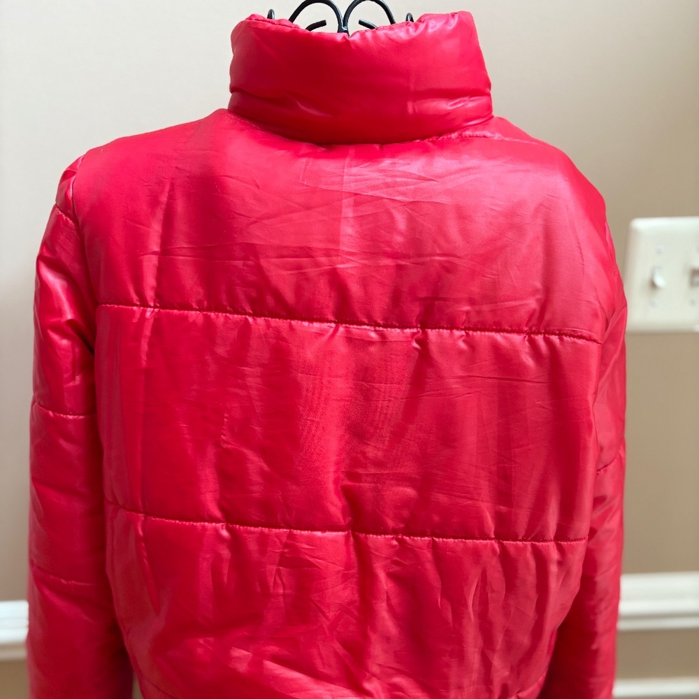 Red Cropped Puffer Jacket - Picture 3 of 7